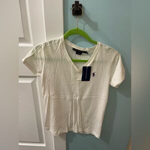 Polo Ralph Lauren White V-Neck T-shirt Women’s Sz Small Short Sleeves